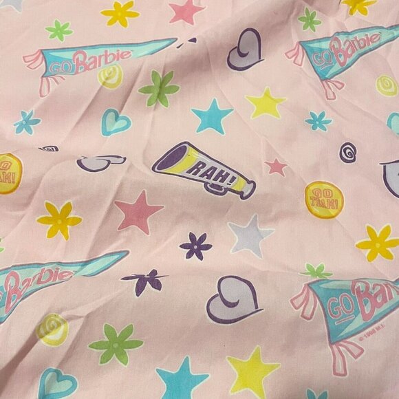 Vintage 1998 Barbie Cheerleader Go Team Cheer Full Fitted Sheet - Picture 3 of 15